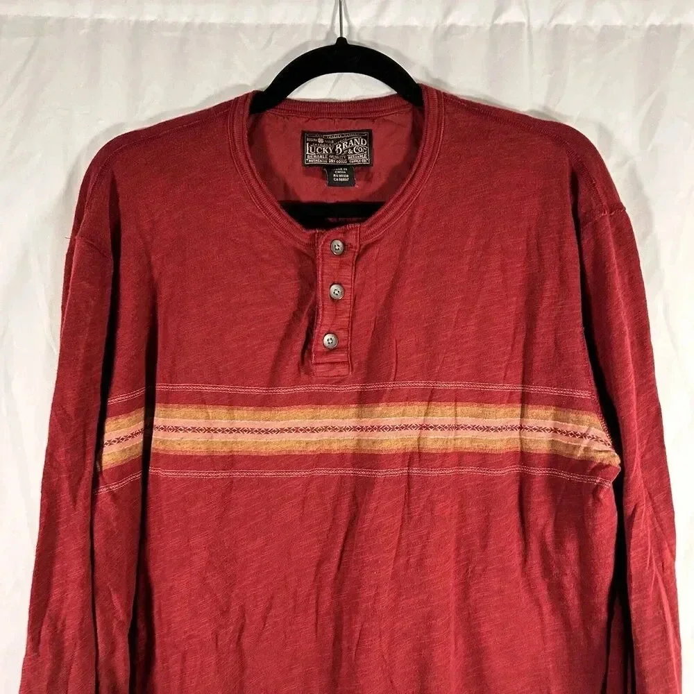 Lucky Brand Sweater Men's XL Burgundy Crew Neck Long Sleeve 100% Cotton